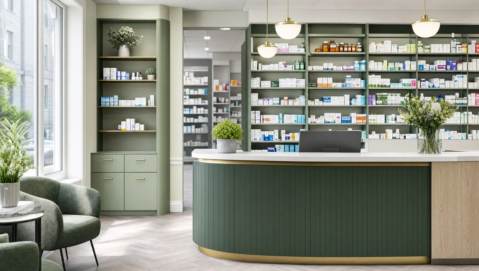 Clean independent pharmacy interior for Albyn Pharmacy